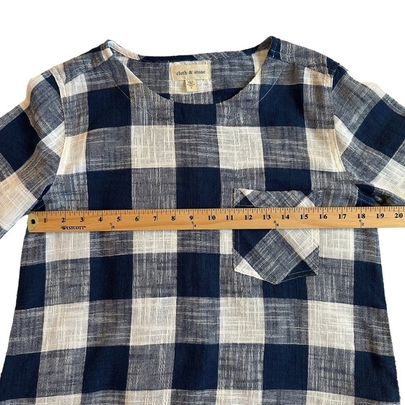 Cloth & Stone Plaid Linen Blend Long Sleeve Blouse Back button detail Women's  S - Picture 11 of 16